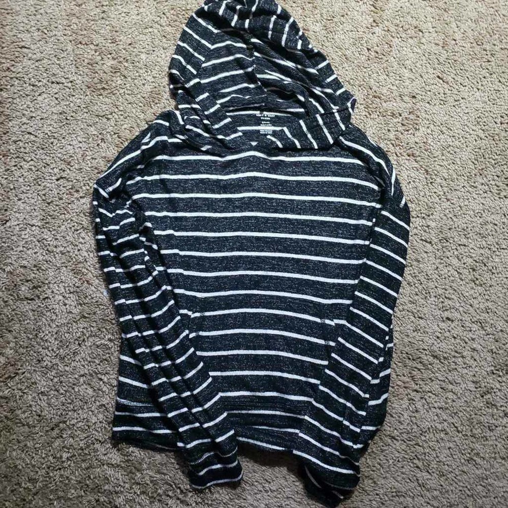 AEO Soft & Sexy Plush Womens Hoodie Black White Stripe Long Sleeve Stretch S